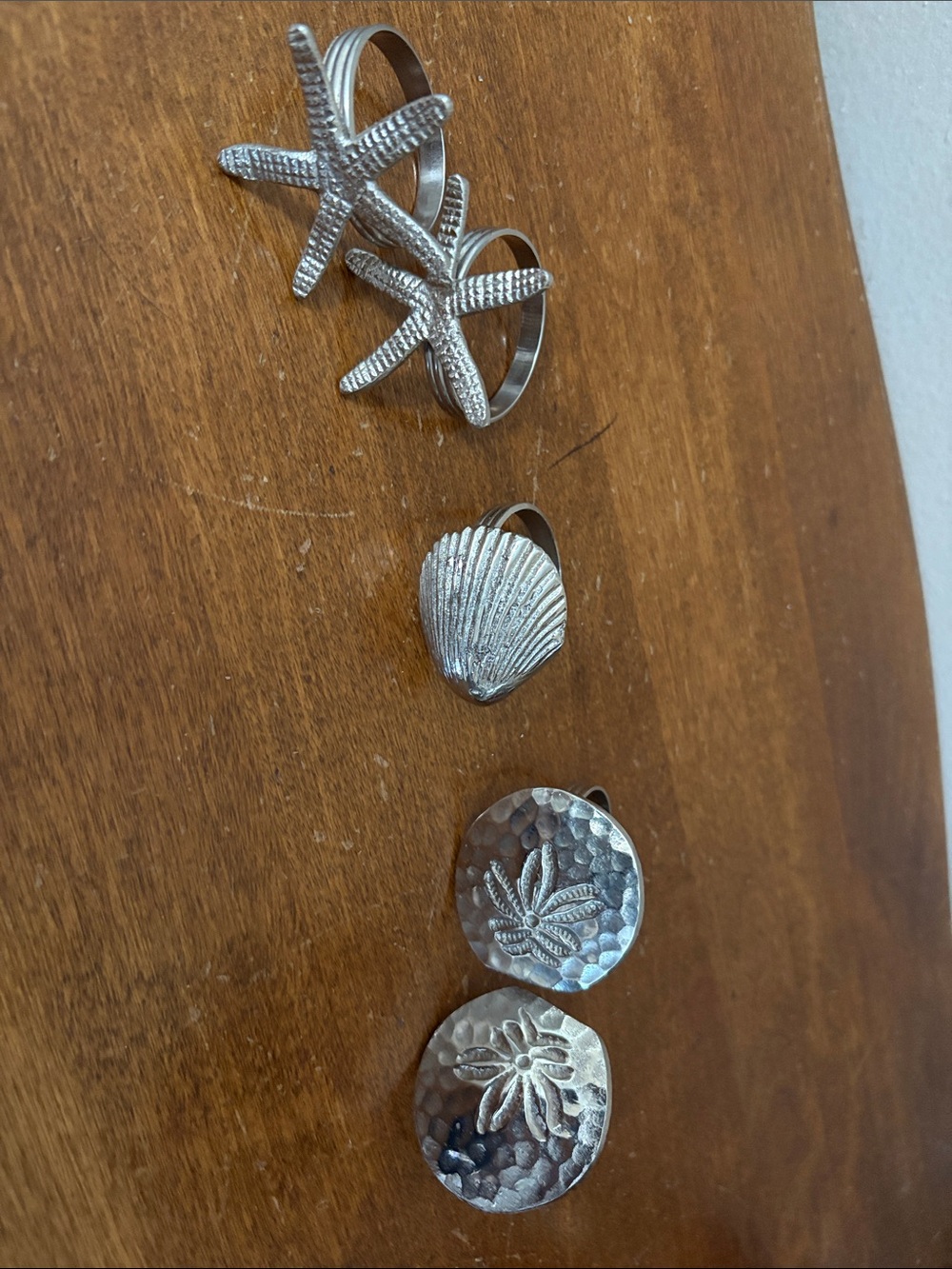Silver Seashell and Starfish Napkin Rings - Coastal Home Accent